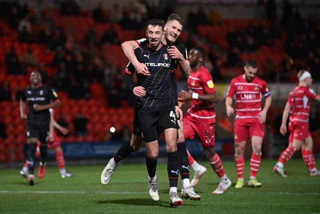 Dan Barlaser celebrates scoring the Millers fourth from the peanlty spot against Doncaster Rovers on Tuesday night  Picture: Bruce Rollinson