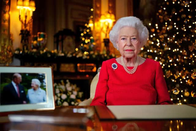 This was the Queen recording her Christmas message at Windsor Castle last December.