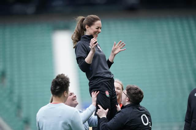 The Duchess of Cambridge at Twickenham last Thursday after becoming the new patron of both the RFU and RFL.