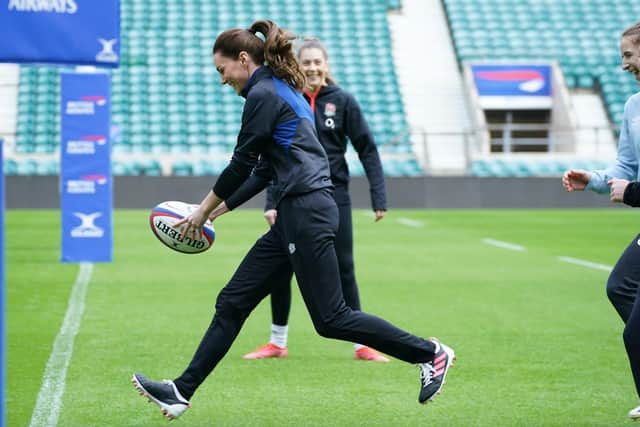 The Duchess of Cambridge at Twickenham last Thursday after becoming the new patron of both the RFU and RFL.