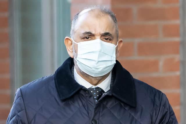 Nazir Ahmed arriving at Sheffield Crown Court to be sentenced after being found guilty of sex assaults against two children more than 40 years ago