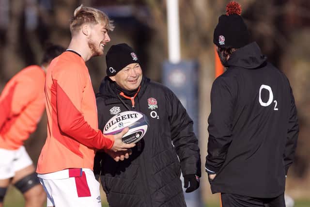 England head coach Eddie Jones during a training session at Peffermill Fields in Edinburgh yesterday. Picture: Steve Welsh/PA