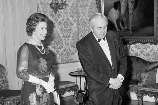 Harold Wilson escorting Queen Elizabeth II to the State Room at 10 Downing Street