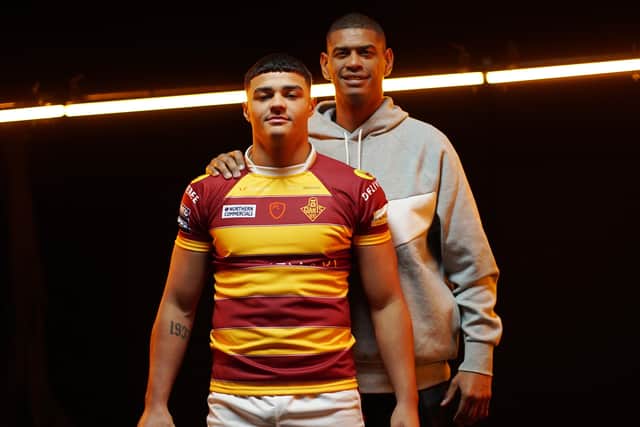 Rugby pedigree: Will Pryce with his father Leon, the former Bradford Bulls and Great Britain international. Picture by Jack Wray/SLE/ via SWpix.com