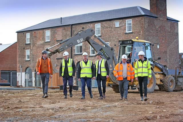 Pictured at the Treadmills site are, from left, Tom Barker, of Moody Construction; Jonathan Stubbs of Wykeland Group; Hambleton District Council Leader, Councillor Mark Robson; and James Moody, Colin Hall and Scott Wardman, all of Moody Construction.