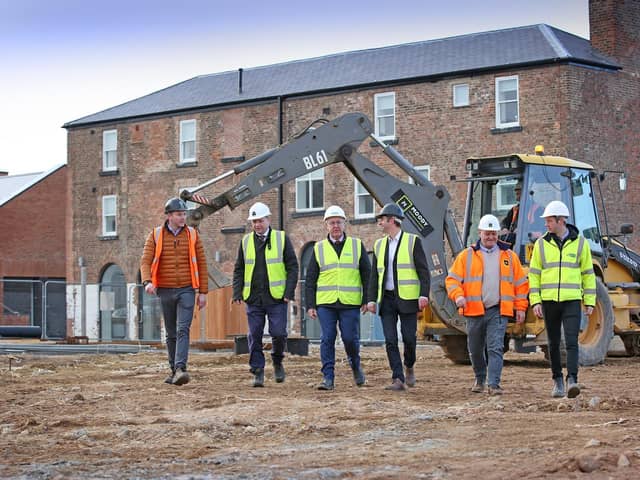 Pictured at the Treadmills site are, from left, Tom Barker, of Moody Construction; Jonathan Stubbs of Wykeland Group; Hambleton District Council Leader, Councillor Mark Robson; and James Moody, Colin Hall and Scott Wardman, all of Moody Construction.