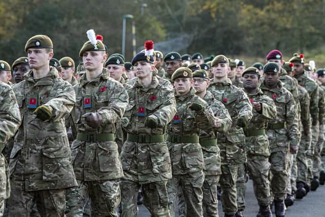 Soldiers at an Armistice parade at Catterick Garrison in 2021