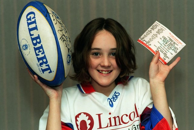This is Kirsty Pullan who was celebrating in October 1998 after being chosen as the Great Britain mascot in the First Test against New Zealand at Huddersfield.