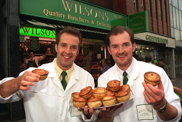 John and Andrew Green at Wilsons Butchers in Crossgates with their award-winning pork pies pictured in October 1997.
