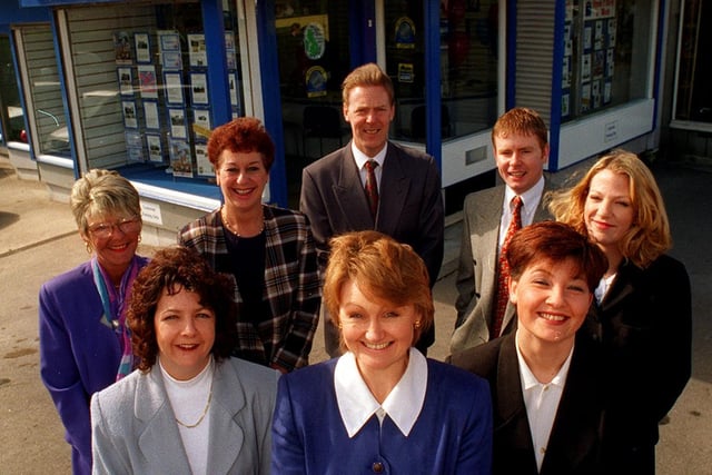 The sales team at Staintons estate agents on Austhorpe Road in Marech 1997. Pictured, clockwise from front, is area valuer Janet Ellis, Giselle Ledgard, Jackie Hollingworth, Pat Dobson, David Pank, Andrew Milnes, Emma Field and Lisa Milsted.