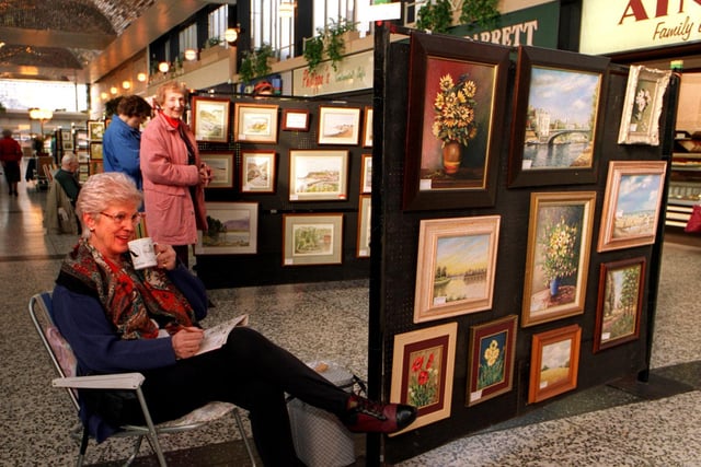 Leeds Painting and Sketching Club held  their Spring show with more than 100 paintings on display at the Arndale Centre. Pictured is club assistant exhibition secretary Mavis Greenwood enjoying a coffee break.