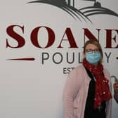 Soanes Poultry’s Mandy Lowthorpe presents the employee of the year award to Snieguole Norvilaite.