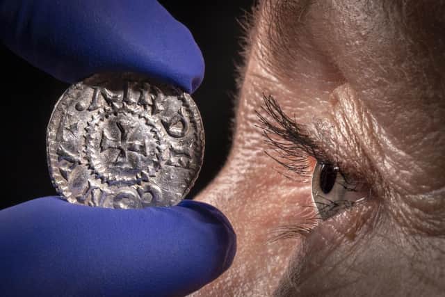 A penny bearing the inscription ^IRDECONVT, possibly represents the name of Harthacnut  Picture: Danny Lawson/PA Wire
