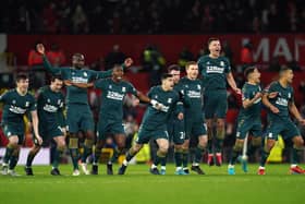 CUP UPSET: Middlesbrough players celebrate at Old Trafford on Friday night. Picture: PA Wire.