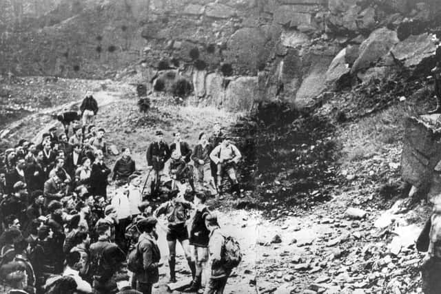 The Kinder Scout trespass in 1932.