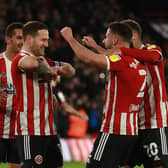 Billy Sharp celebrates his opener for Sheffield United versus West Brom. Picture: SPORTIMAGE