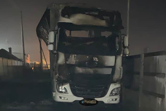 Both lorries were destroyed in the fire