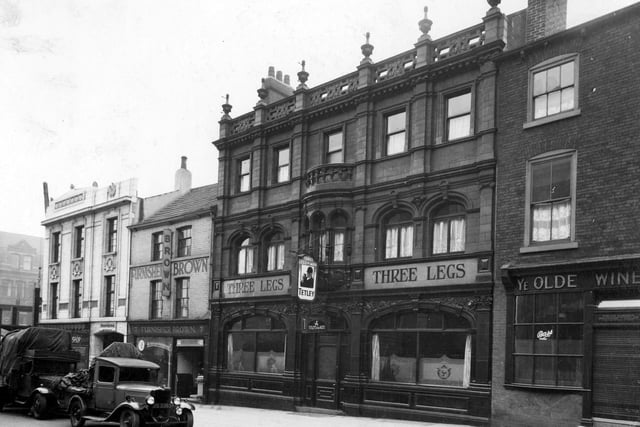 Three Legs pub on The Headrow in November 1937. The landlady at the time was Beatrice Grant.
