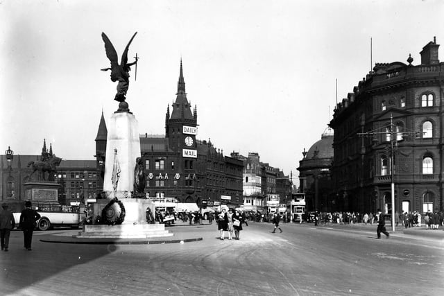 The war memorial on City Square. It was later moved to the Garden of Rest on The Headrow for the opening in October 1937. PIC: The Thoresby Society