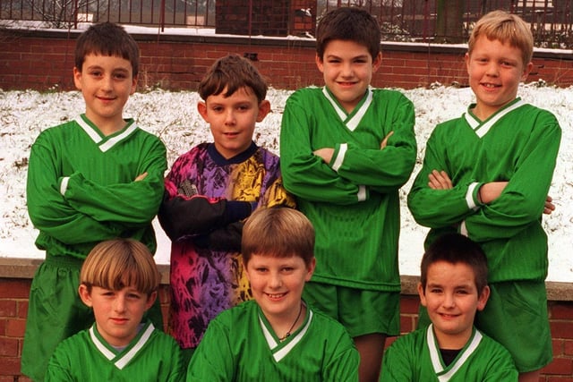 Lower Wortley Primary seven-a-side football team. Pictured, back row from left, are Lewis King, Scott Nettleton, David Orange and Ryan Brooksbank. Front row, from left are Ryan Hockings, Gary Beaumont (captain) and Ben Hurley. Missing from the picture are Richard Brodie and Mark McAvoy. The team won the Wortley Schools Challenge Cup in 1995.