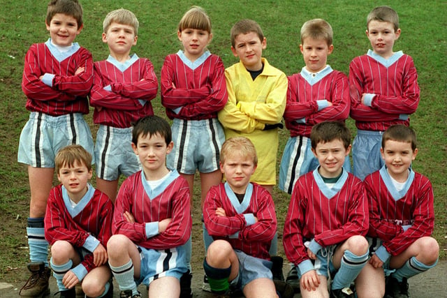 Ossett South Parade Junior School U-9s football team. Pictured, back row from left , are Ryan Green, Mark Knowles, Stacey Smith, Kyle Shepherd, Adam Fox and Mark Holderness. Front row, from left are Mark Allen, NIcky Stokes, Ben Ladley, Giles Robinson and Craig Orwin.