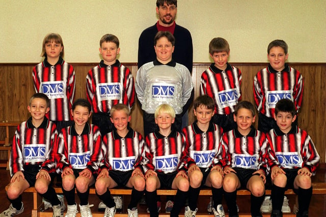 Tranmere Park Primary U-11s football team. Pictured is coach Ian Jones (coach), then back row from left, Sarah Wright, Andrew Lowe, Joe Bailey, Oliver Parker and Alastair Campbell. Front row, from left, Daniel Saunders, Victoria Richardson, Ben Moutrie, Alex Matthews (captain), Michael Brear, Graham Barclay and Edward McIntosh.