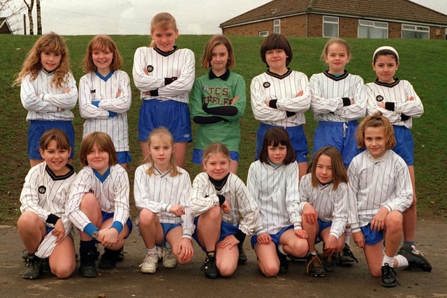 Ossett South Parade Junior School girls football team. Back row, from left,  are Sophie Masterson, Samantha Weatherill, Louise Edwards, Rachel Taylor, Helen Shires, Kimberley Nallan and Michelle Robinson. Front row, from left, Megan Hyland, Kerry Wilkinson, Kirsty Rayner, Natalie Collinson, Catherine Donnelly, Katie Fleming and Laura Jennings.