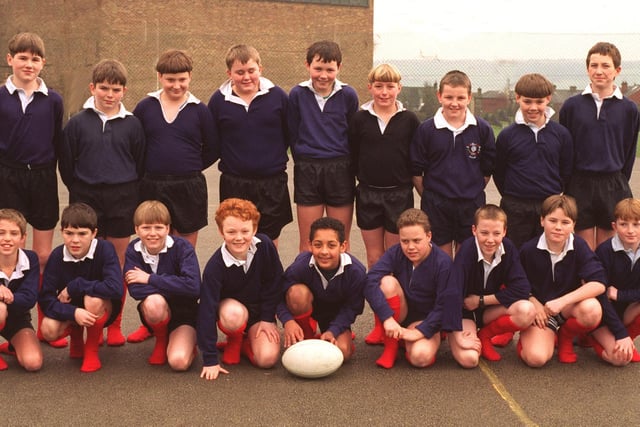 The Year 7 rugby squad at St John Fisher School. Pictured, back row from left, are Richard Leadbeatter, Adam Farrar, Ben Waters, Thomas Gallagher, Adam Smart, Danny Dunford , Ashley Bragg, James Barraclough, James Lyttle. Front row, from left, are Anthony Hardy, Michael Taylor, Richard Barlow, Daniel Denvers, Danny Thomas, Lee Dyer, James Ashton, Adam Dunford and Gavin McQuinn.