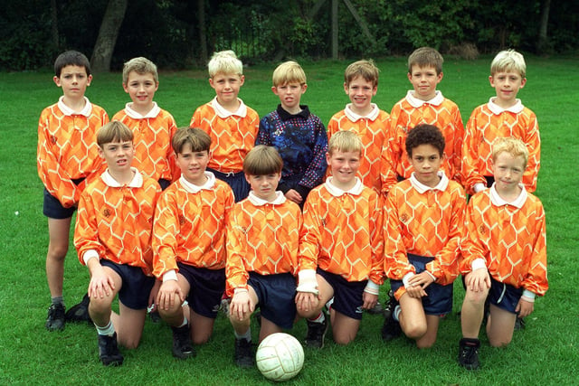 Manston St James Primary School U-11s football team in October 1995. Pictured, back row from left, is Daniel Scott Lee Wright, Craig Johnson Jack Easby, Luke Baker, Tom Bradley and James Salt. Front row, from left, is Nicholas Shires Ryan Sharp, Andrew Woods, Danny Francis, Michael Shaw and Peter Walpole.