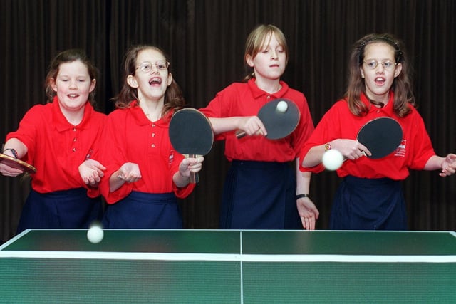 The U-11s table tennis team at Cookridge Primary in January 1999. Pictured, from left, is Siobhan Coulton, Sarah Dryden, Kirsty Garland and Ruth Dryden.