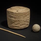The Burton Agnes chalk drum, chalk ball and bone pin