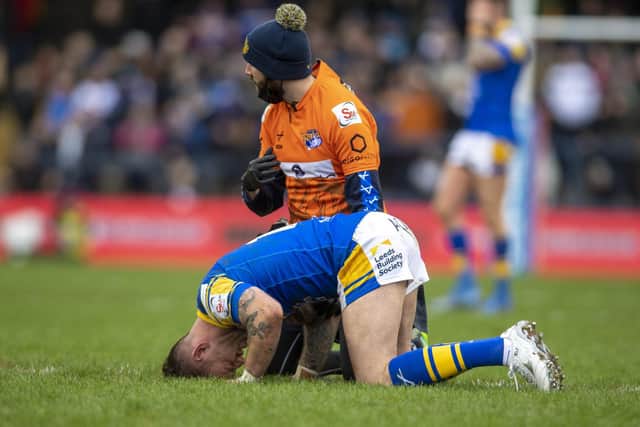 Richie Myler was hurt in the first half of the loss to Warrington. Picture by Tony Johnson.