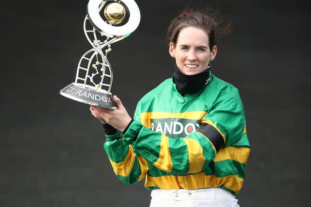 This was Rachael Blackmore after making Grand National history on Minella Times last year.