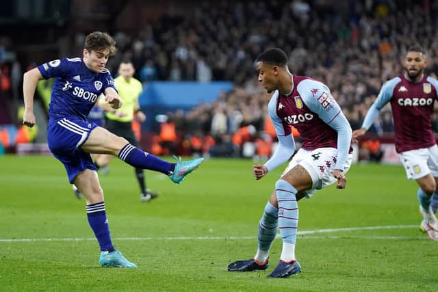 Leeds United's Daniel James scores their side's first goal of the game during the Premier League match at Villa Park (Picture: PA)