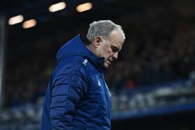 Marcelo Bielsa leaves the pitch at full-time before admitting he got it wrong at Everton (Picture: Bruce Rollinson)