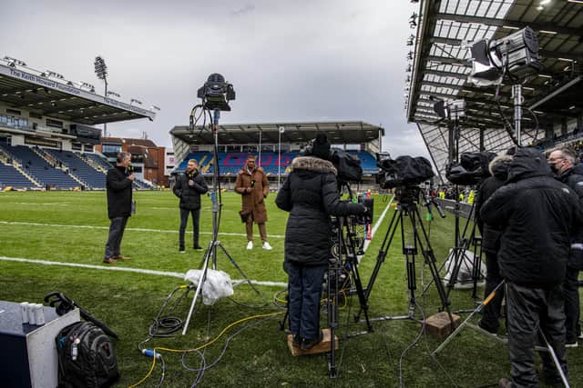 Presenter Adam Hills leading Channel 4's TV coverage of the RFL Super League with the opener at Headingley. (Picture: Tony Johnson)