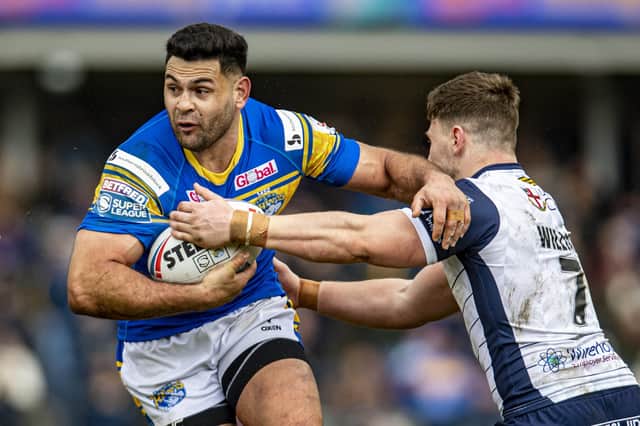 Brave effort: Leeds forward Rhyse Martin played for the Rhinos against Warrington depite the sudden death of his father. Picture Tony Johnson