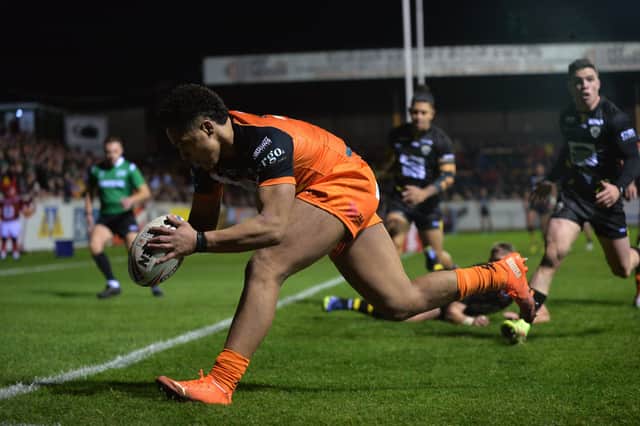Double: Derrell Olpherts scored two tries in Castleford's home defeat by Salford. Picture: Bruce Rollinson