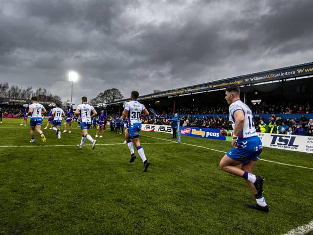 Wakefield Trinity take to the Belle Vue pitch for their opening Super League match of the season against Hull FC. Picture: Tony Johnson/JPIMedia.