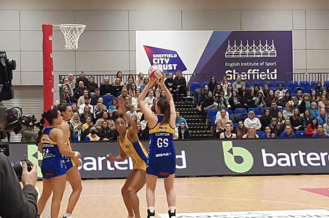 Welcome back: Leeds Rhinos players take on Team Bath in Vitality Superleague in front of 850 fans at EIS Sheffield last night.