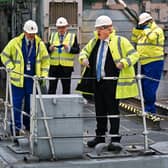 Prime Minister Boris Johnson is shown a vessel undergoing refit for the Ukrainian Navy during a visit to Rosyth Dockyard near Edinburgh (PA)