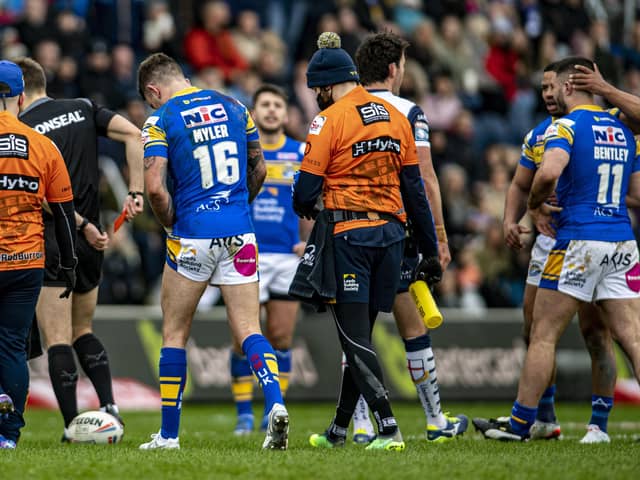 Short spell: James Benley's Rhinos debut was cut short by a red card, leading to a three-match suspension, which the club are considering an appeal against. Picture Tony Johnson