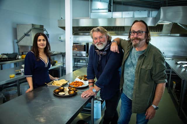 Hairy Bikers Si King and Dave Myers with Monalisa Fathima at the Saffron Tree in Harrogate

Picture: BBC/ South Shore