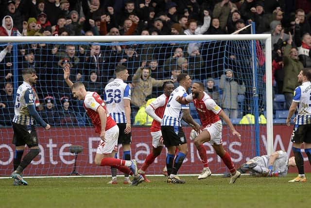 Rotherham United score a stunning second goal against Sheffield Wednesday through Michael Smith (Picture: Steve Ellis)