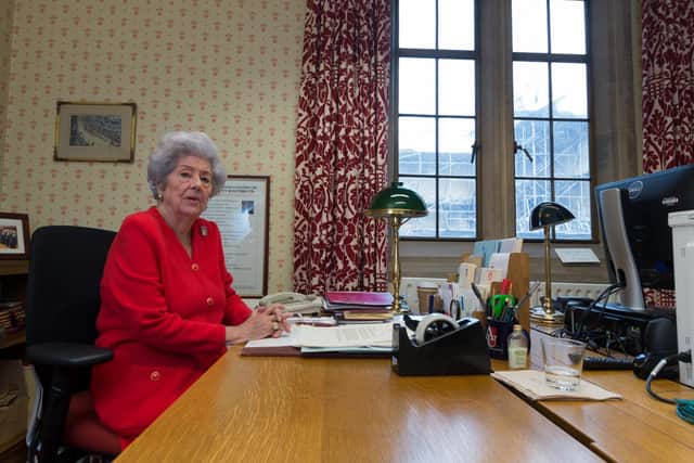 Betty Boothroyd in her House of Lords office during an interview with The Yorkshire Post in 2017 to mark the 25th anni9versary of her election as Speaker of the House of Commons. Photo: James Hardisty.