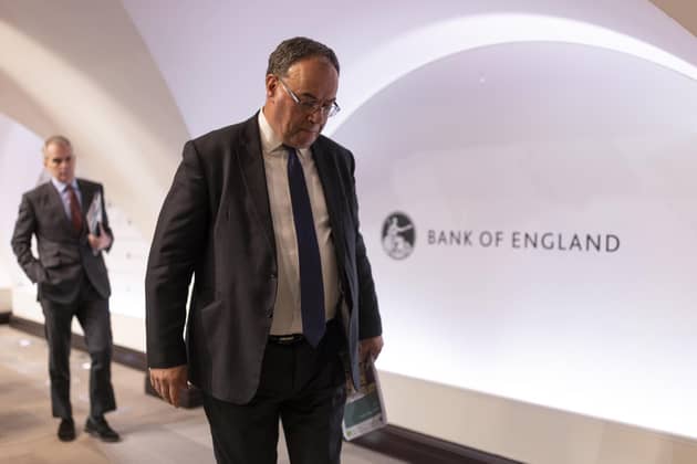Governor of the Bank of England Andrew Bailey leaving following a Monetary Policy Report press conference at the Bank of England in London.