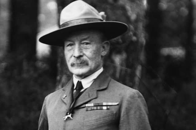 Major-General Robert Baden-Powell, founder of the Boy Scout Movement. Baden-Powell masterminded the successful defence of Mafeking (1899-1900) during the 2nd South African War. After 1907 he developed the Scout Movement worldwide, and was created a peer in 1929.