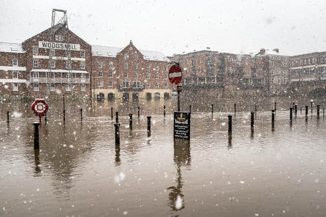 Floodwater in York city centre on Saturday February 19