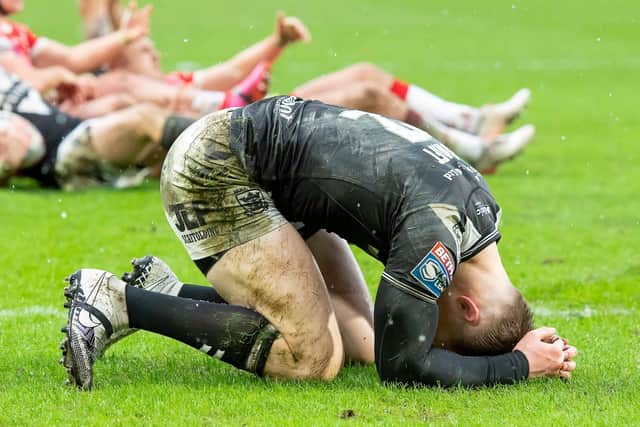 Hull FC's Adam Swift is down injured against St Helens Picture by Allan McKenzie/SWpix.com