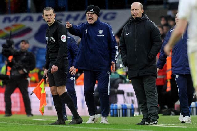 SHORTAGES: Marcelo Bielsa pointed to the lack of a natural player at the base of midfield in the second half against Manchester United